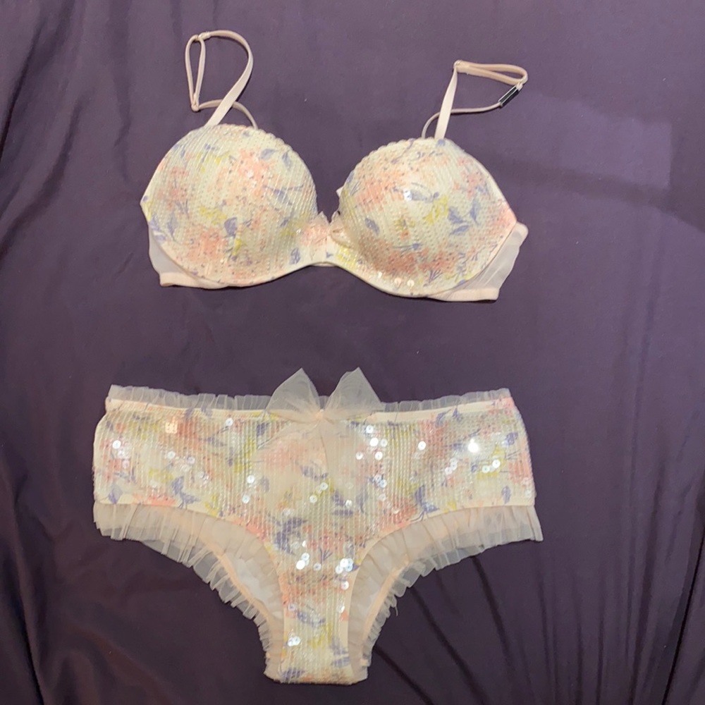 **Accepting Offers** Victoria’s Secret sequin floral bra and underwear set